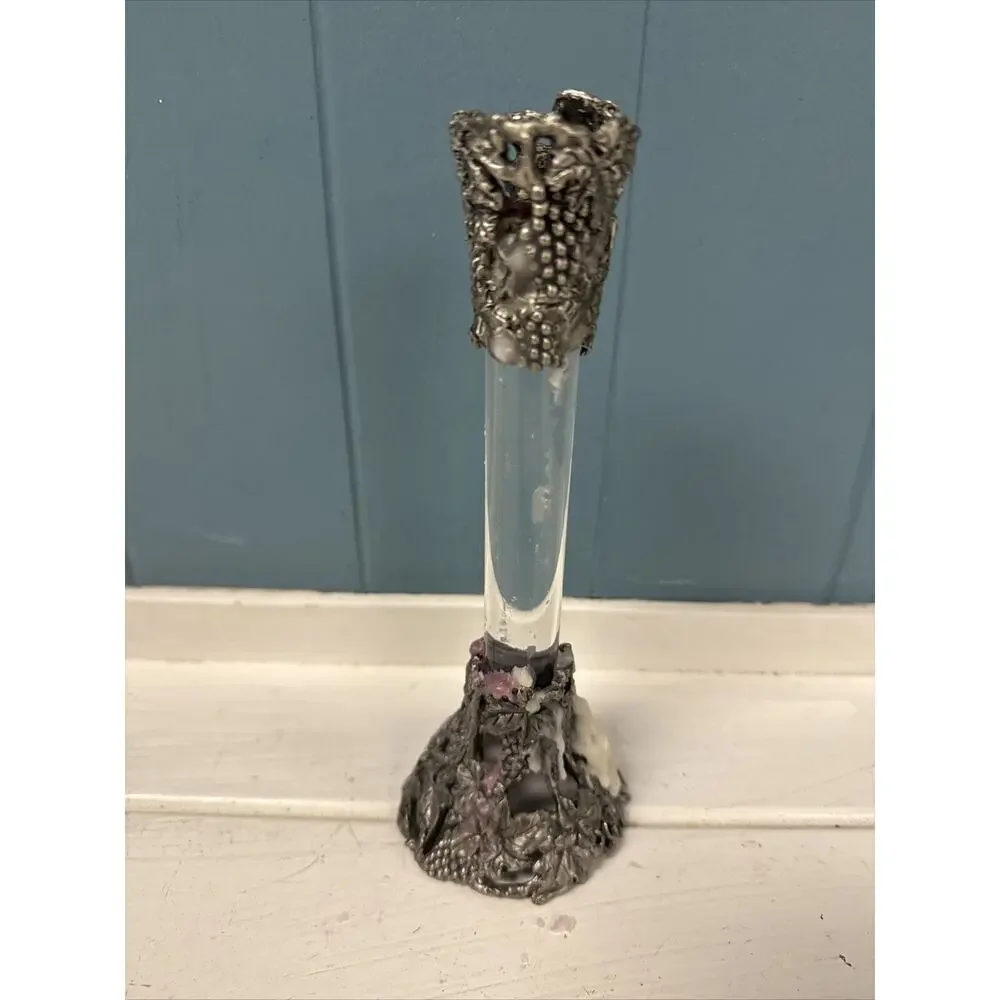 Grapevines Cast Metal Pewter Long Tall‎ Candle Holder Acrylic Column Home Décor